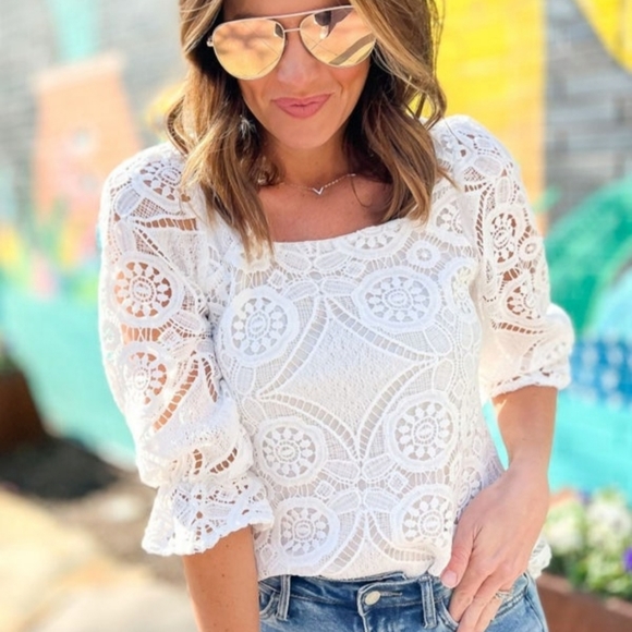 Andree Tops - Ivory Lace Square neck top